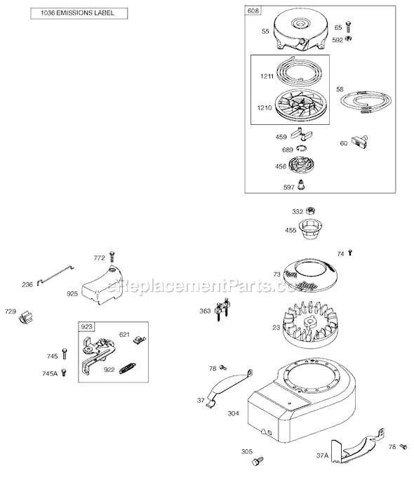 Page E Diagram and Parts List for 9L900SERIES  Briggs and Stratton Engine